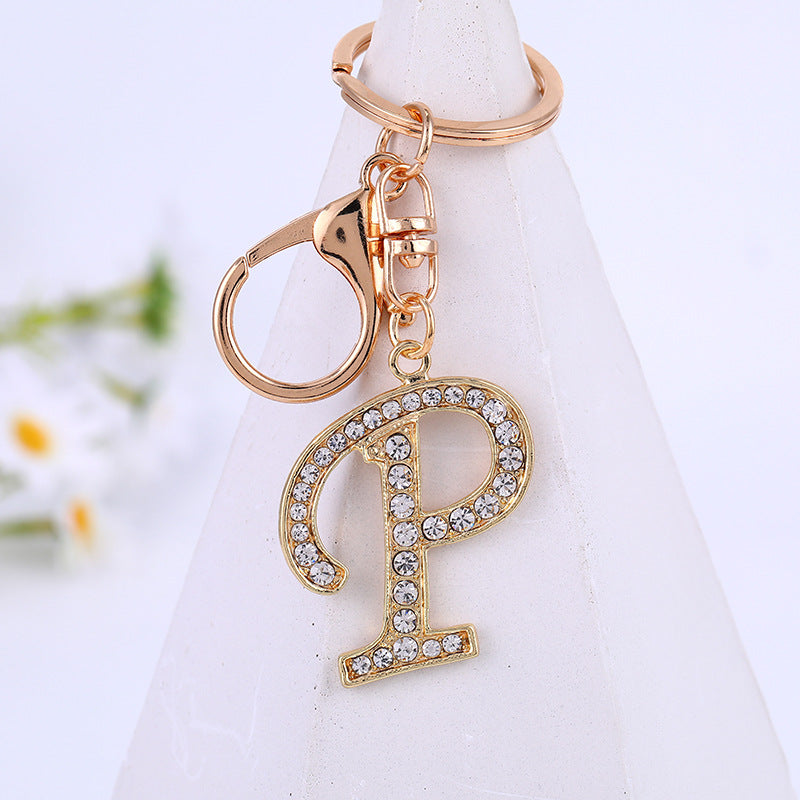 Wholesale Zinc Alloy 26 English Alphabet Rhinestone Keychain